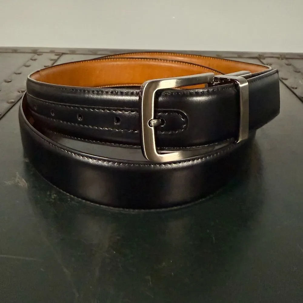 Reversible Dress Belt Black Brown Leather Men's Size 46-48